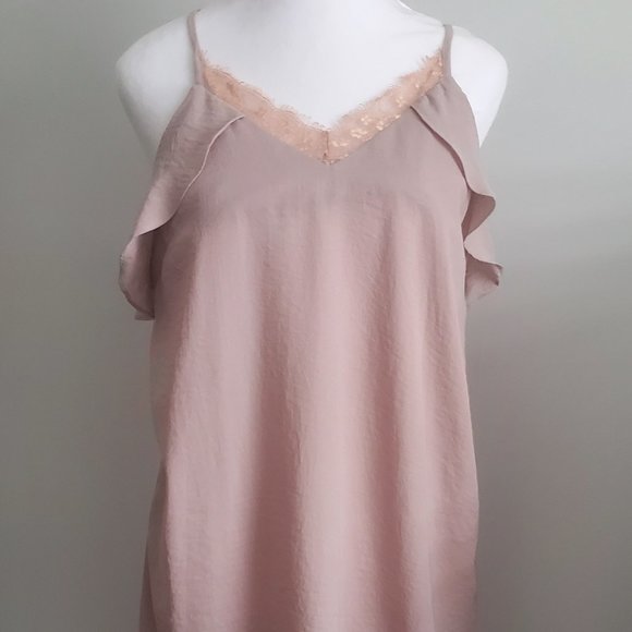 Strappy Lace Trim Blush Camisole Dress Racer Back Light Fairy Feminine SMALL - Picture 1 of 9